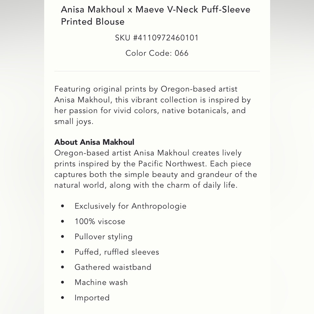Anisa Makhoul × Maeve V-Neck Puff-
Sleeve Printed Blouse - Picture 5 of 9